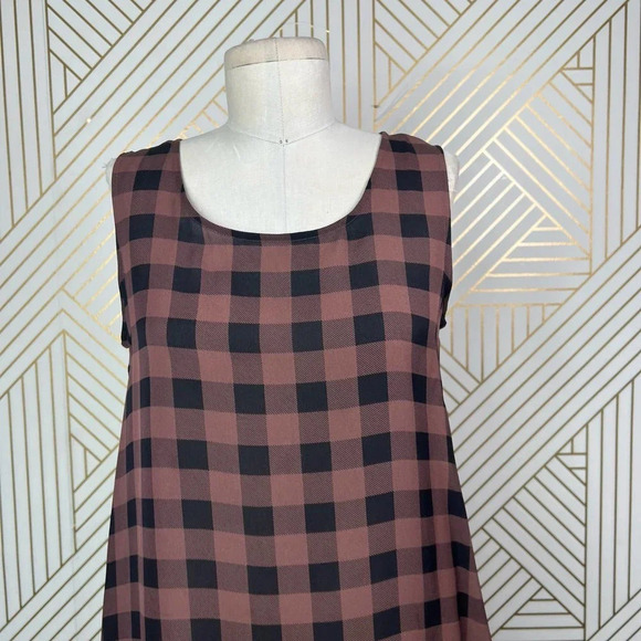 Eileen Fisher Mahogany Buffalo Check Printed Silk Tunic Pink Black Size XS - Picture 4 of 10